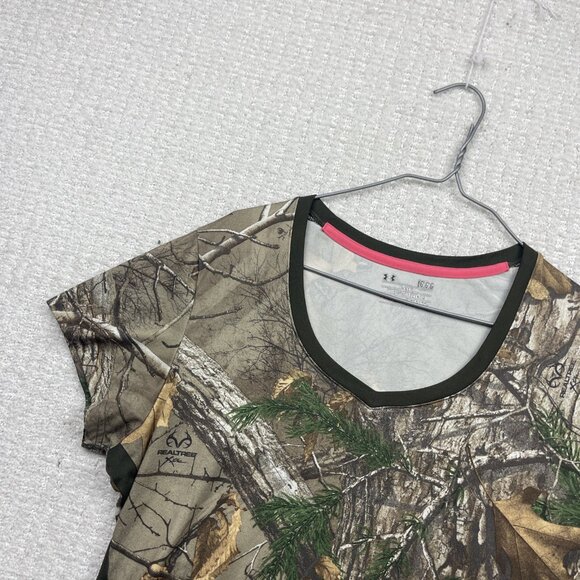 Under Armour x Real Tree Camo Women’s Sz L Short Sleeve T-shirt Heat Gear Sports - Picture 3 of 10